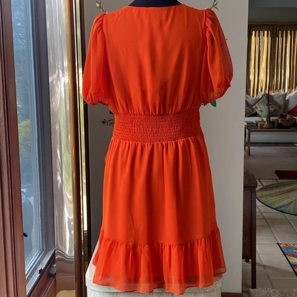 NWOT Express Orange Pull On dress, no zippers, no flaws, measurements in photos - Picture 3 of 12